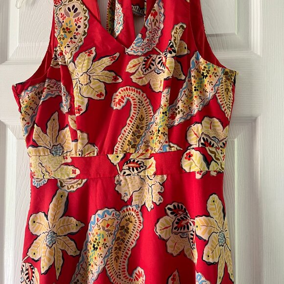 Long Flowy Tahari Red Floral & Paisley Sleeveless Dress Size 2 - Picture 2 of 5